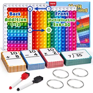 JoyCat Math Flash Cards & 4-in-1 Double-Sided Pop Chart, Write & Wipe Cards, Addition Subtraction Multiplication & Division Math Manipulative for Kids Ages 4-8, Homeschool Classroom
