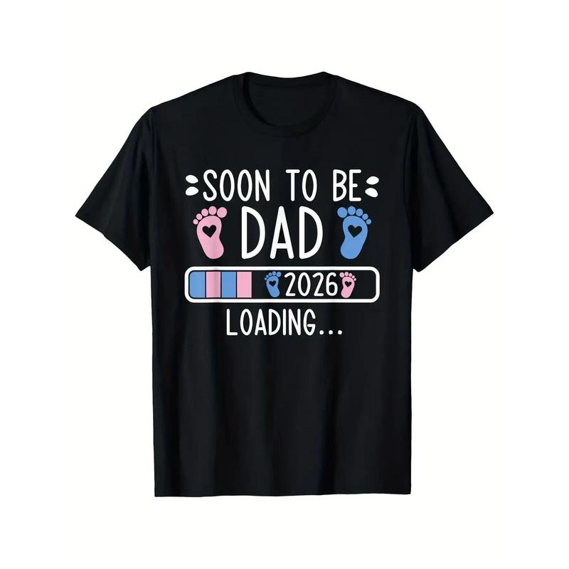 Soon to Be Dad 2026 Loading Pregnancy Announcement T-Shirt - Unisex Retro Graphic Print with Footprints & Progress Bar, Comfortable Slightly Elastic Round Neck Tee for Expecting Fathers, All-Season Casual & double cadena de mr stiven