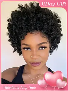 Human Hair Wig Women's Short Curly Hair Wig , Y2K Style Daily Casual Party Halloween Wig , 150% Density , 6 Inch Full Machine Made Wig Afro Wigs Hair