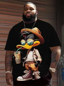 Men's Large Size Fitted Graphic T-Shirt with Anime Character, 100% Polyester, Round Neck, Short Sleeve 3D Print, Casual Streetwear Summer Knit Shirt