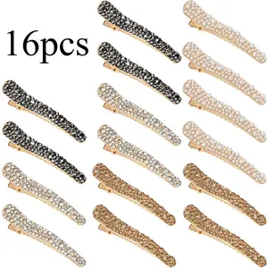 16 Pcs Pearls Rhinestone Hair Clips Set,4 Color Durable Alligator Hairpins for Women Girls Hair Styling Tools Accessories,Christmas Party Gifts,Hand Tools Kits
