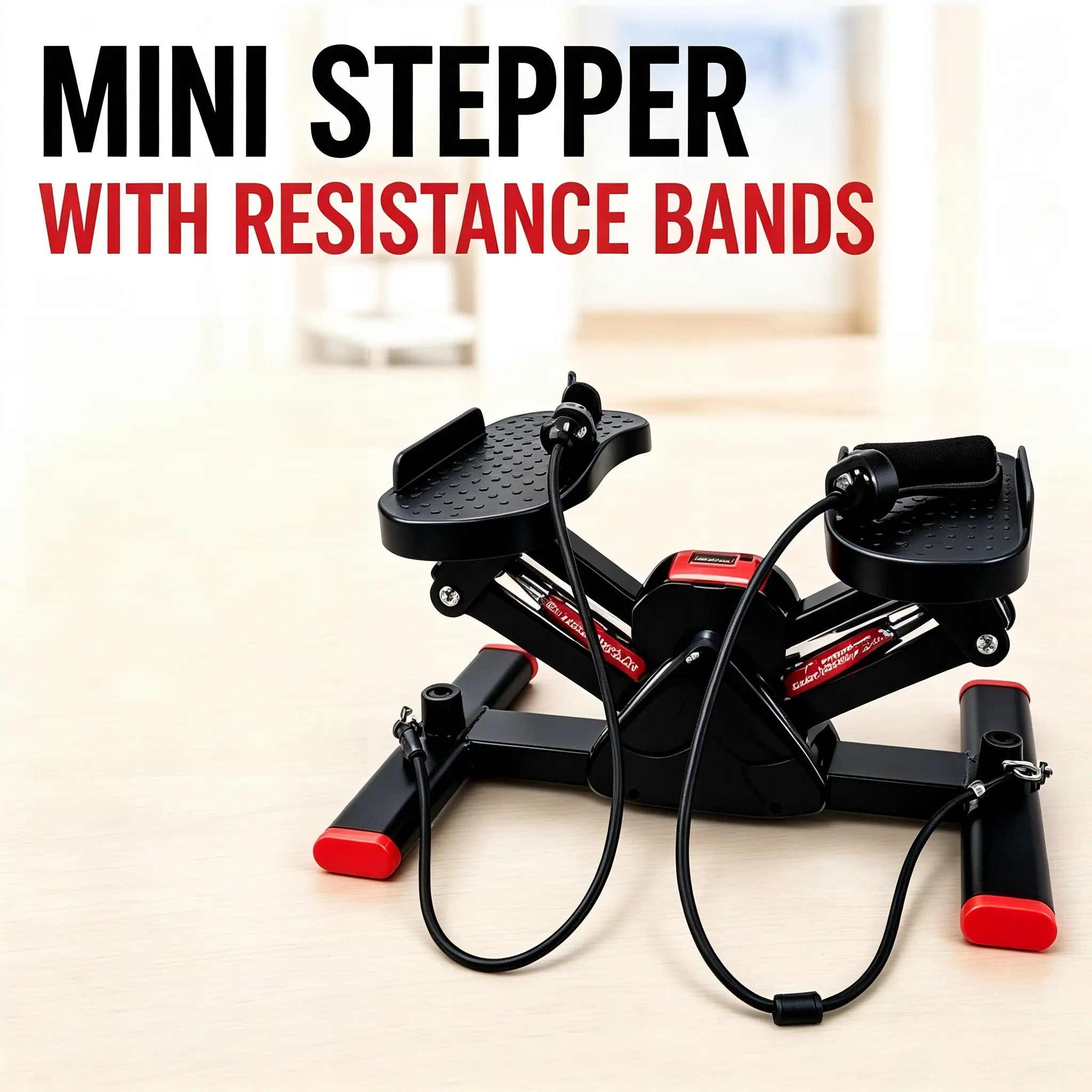 Hydraulic Twist Motion Mini Stepper - Lightweight Silent Compact Cardio Exercise Machine with Detachable Resistance Bands, Non-Slip Large Pedals, Digital LCD Display, Portable Low-Impact Indoor Equipment for Full Body & Leg Training, Mini Size, Indoor Wor