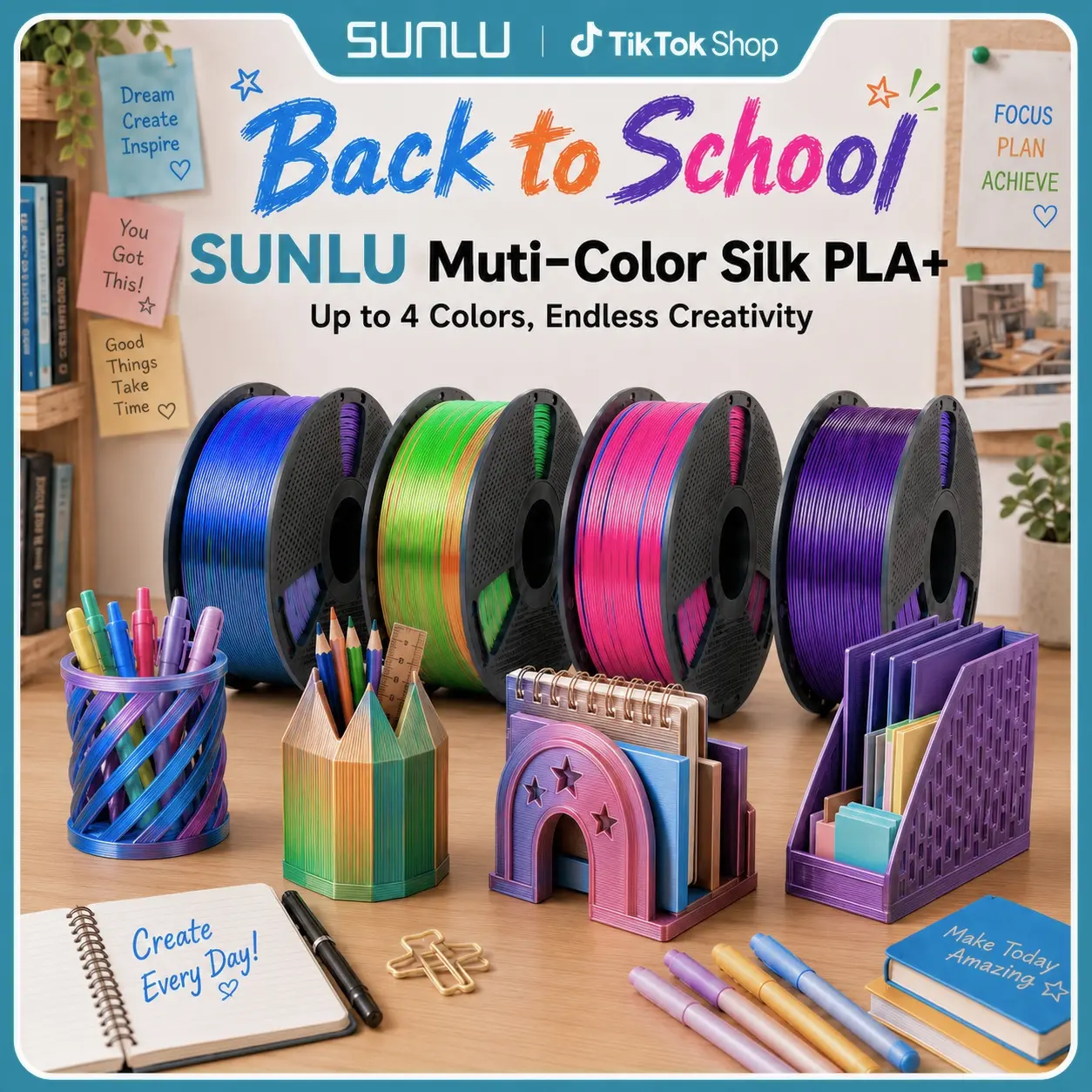 SUNLU | 1KG 3D Print Filament | Multi Color SILK Filament(Dual-color, Tri-color and Four-color) Filament，  Perfect for both beginners and experienced 3D printing enthusiasts.