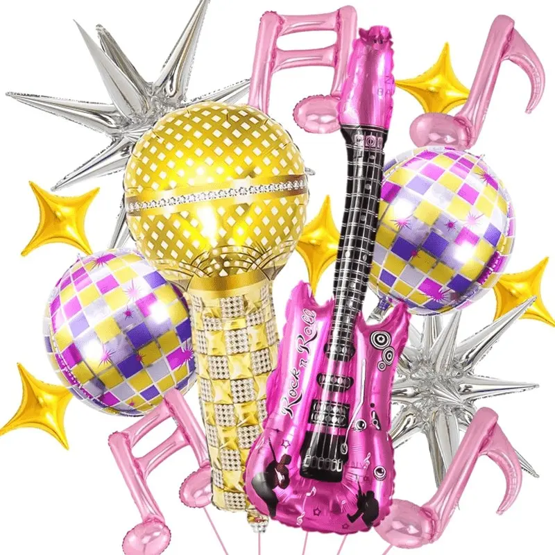 Music Theme Rock Party Decor, 15 Piece Disco Ball Balloons, Note Inflatable Guitar Star, Foil Balloons, 70s 80s 90s Disco Party Decor, Balloon Decoration, Balloon Set