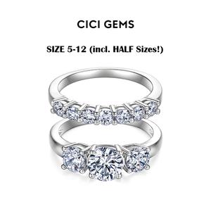 CICI GEMS Moissanite Rings for Women 2CT D VVS1 3 Stones Stackable Band 18K Gold Plated Lab-Created Hypoallergenic Wedding Engagement Anniversary Gift Fine Jewelry R2
