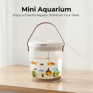 Desktop Mini Aquarium, Micro Ecological Tank, Small Fish Tank with Colorful Light Quiet Pump with Oxygenation, Waterproof Button, Outdoor Portable Aquarium, Children's Nature Exploration Set, Desktop Miniature Aquatic Ecosystem Creation.