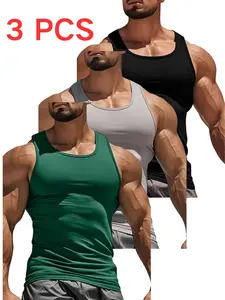 Men's Slim Fit Solid Color Sports Vest, Quick Dry Breathable, Shoulder Straps, Summer Casual Wear, Comfortable Fashion Design