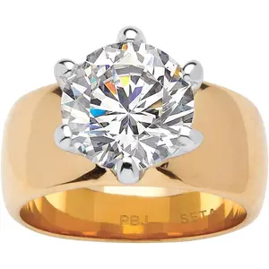 Yellow -plated Round Cubic Zirconia Solitaire Engagement Ring Sizes 5-10