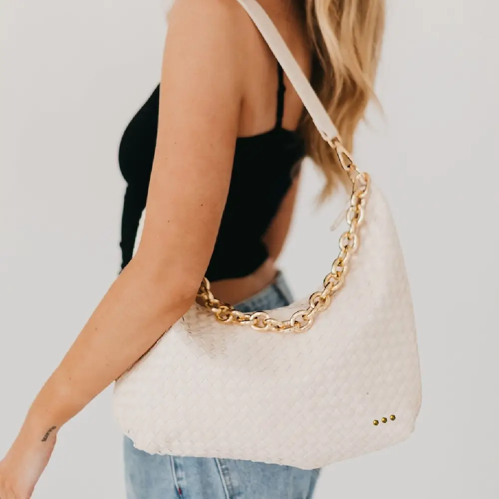 Sienna Slouchy Woven Shoulder Bag - Versatile Design with Chain Strap, Ideal for Everyday Use