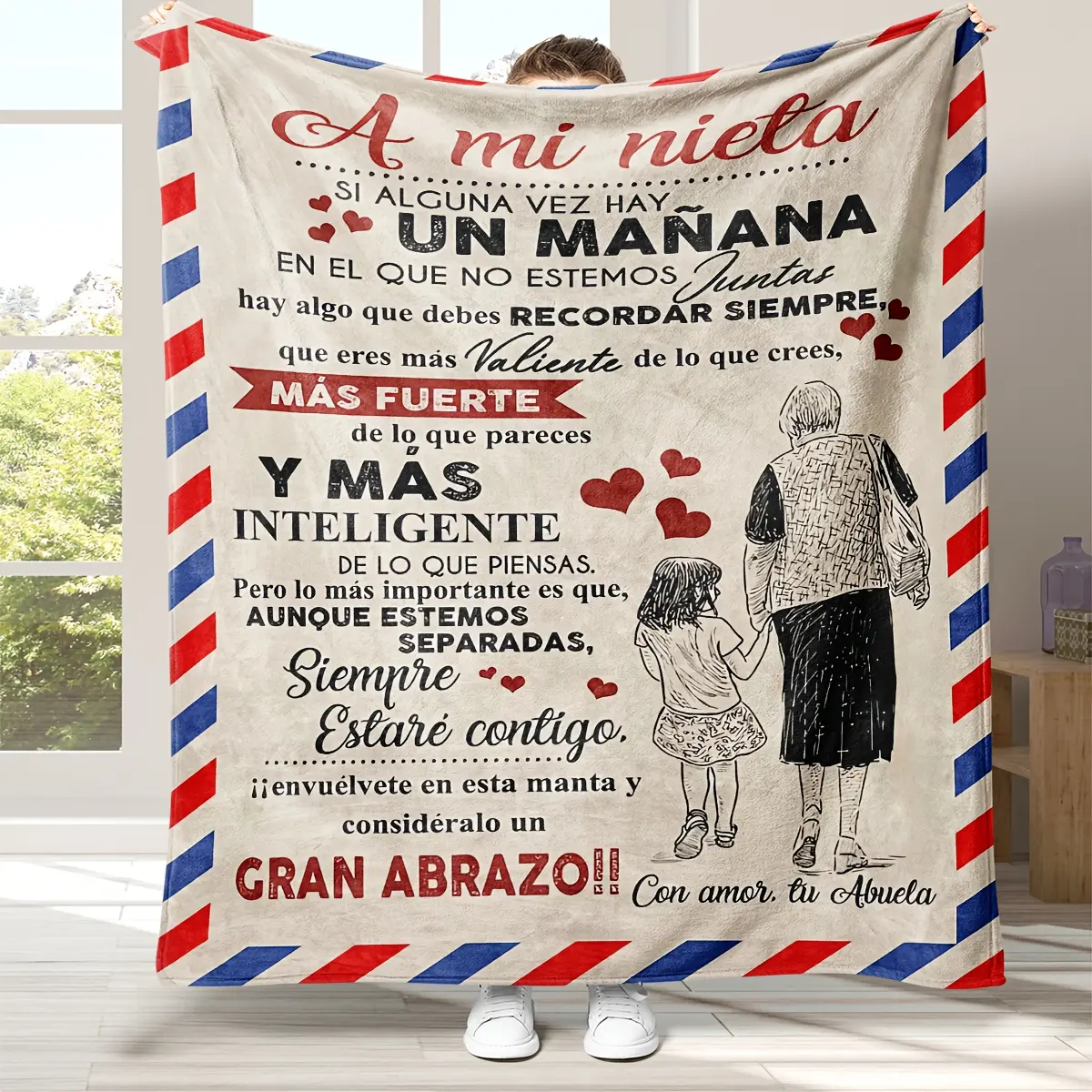 Customized Spanish Printed Letter Blanket - Soft Flannel Blanket with Heart Design, All-Year Comfort, Suitable for Granddaughters, Sofas, Beds, Blanket Customized,summerwins