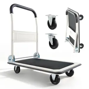 VEVOR Foldable Push Cart Dolly, 330 lbs Load Capacity, Folding Platform Truck with Swivel Wheels, Moving Platform Hand Truck Flatbed Cart, Space Saving Push Handle, for Easy Storage, 29 x 18.9 x 32.5 in