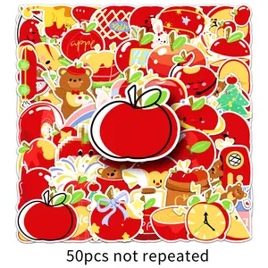 50pcs Cute Apple Stickers, Kawaii Apple Waterproof Vinyl Decals, Cartoon Fruit Stickers for Laptop, Water Bottle, Luggage, DIY Scrapbook, Journal