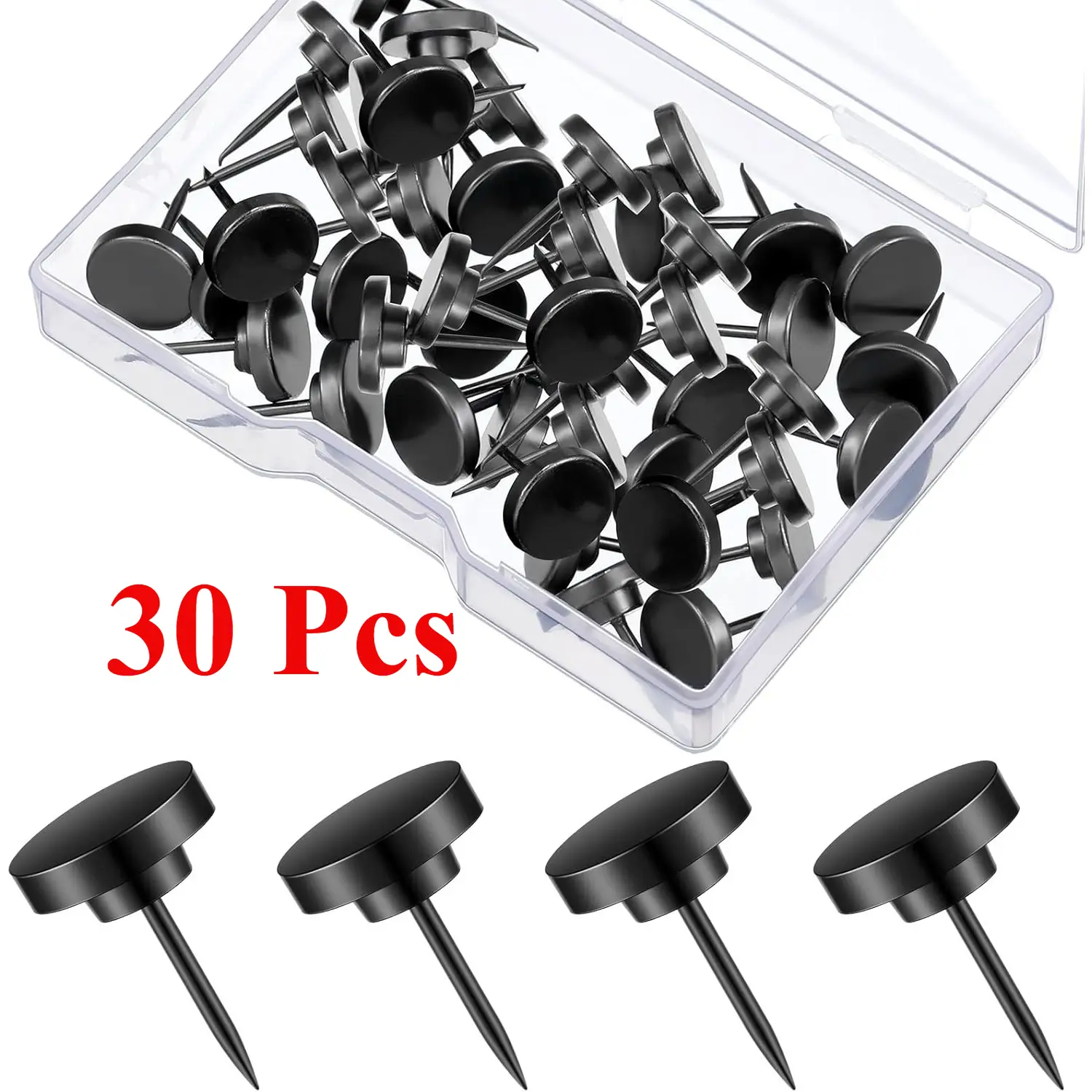 30 Pcs Push Pins, Metal Thumb Tacks for Picture Photo Hanging, Wall Pins for Board Posters Bulletin Maps, Wall Tack for Office Home Decorative(Black/Gold)