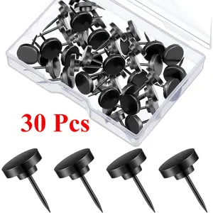 30 Pcs Push Pins, Metal Thumb Tacks for Picture Photo Hanging, Wall Pins for Board Posters Bulletin Maps, Wall Tack for Office Home Decorative(Black/Gold)