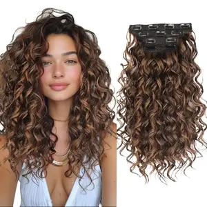 SummerVibes AISI HAIR 4PCS 16 inch Clip-in Curly Hair Extensions Natural Lace Weft Tangle-Free Fiber Secure Fit for Women's Everyday & Special Occasion Use