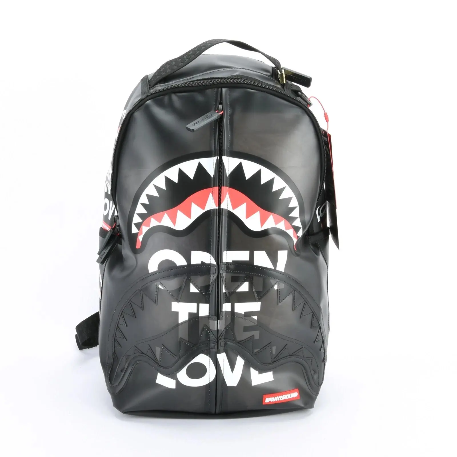 Sprayground Shark Mouth OPEN THE LOVE Backpack, Vinyl School Backpack with Laptop Compartment for Work, College & Travel