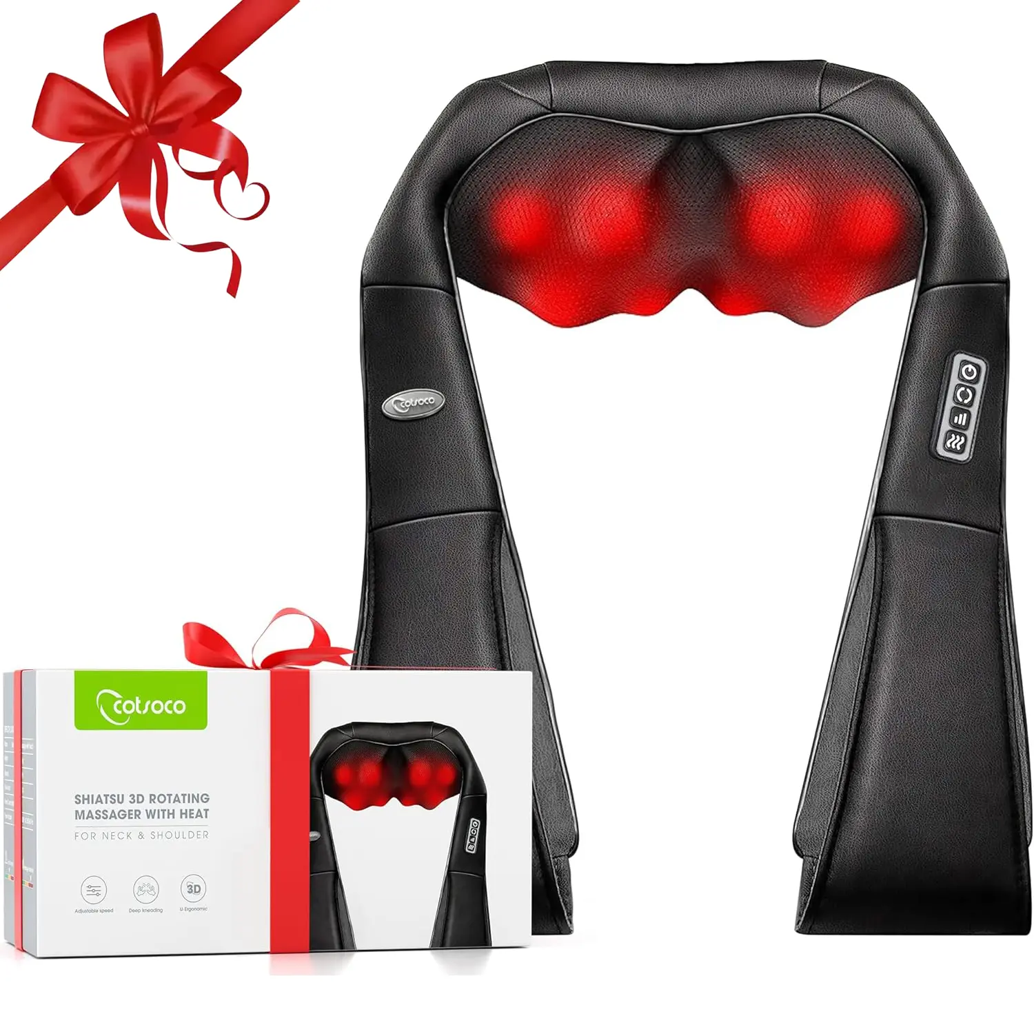 【FathersDayGift】Cotsoco Shiatsu Shoulder and Neck Massager with Heat, Electric Deep Tissue Back Massager for Body Muscle Pain Relief, Comfort, Gift for Women & Men