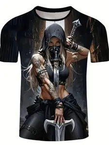 Men Women Greek Roman Warrior T-Shirt, Sparta Print, Ancient Greece Historical Clothing, Round Neck Casual Summer Shirt