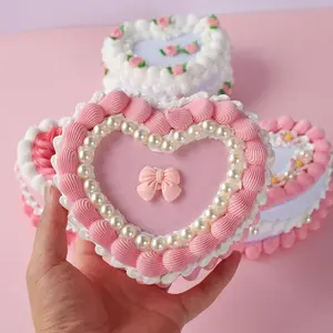 Adorable Heart Shaped Cake Inspired Jewelry Box Handmade Resin Trinket Holders with Strawberry Decor Pink Cherry Cake Design Colorful Decorative Jewelry Organizer for Girls Women & Dessert Lovers,  Gift