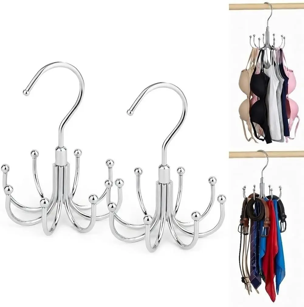 2 Pack Rotatable Belt Hanger & Closet Organizer, - 48 Storage Capacity, 360° Swivel Hooks, Heavy-Duty Metal Holder for Bras, Tops, Ties, Scarves