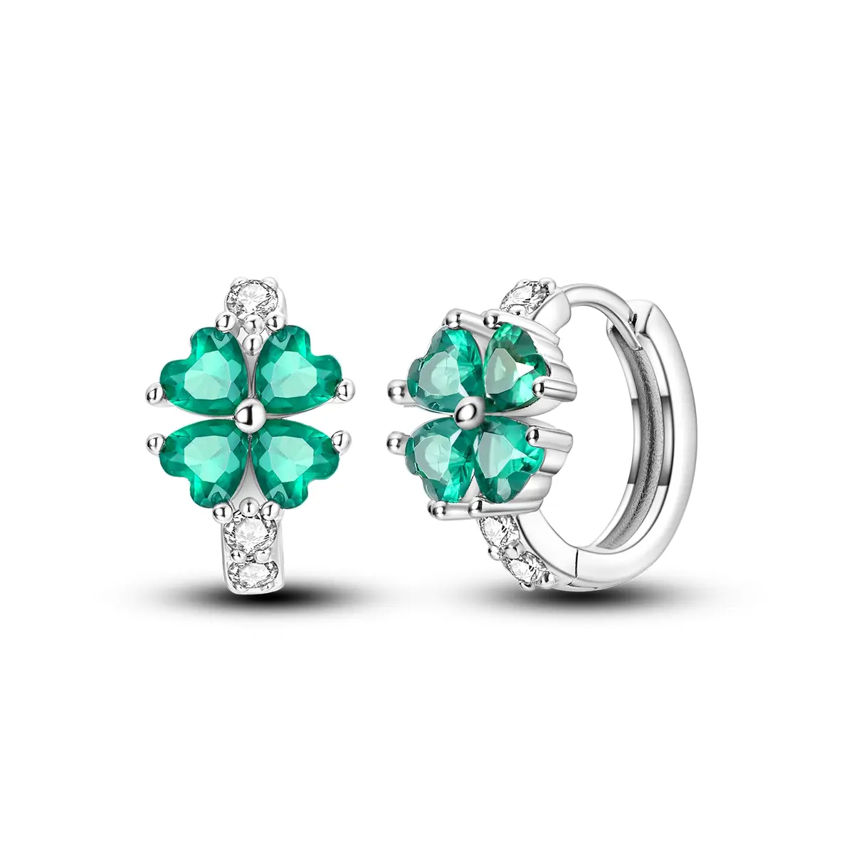 MULA 925 Silver-plated four-leaf clover earrings | Platinum plating | Green zircon embellishment | Lucky symbol |  Give it to a special her and let good luck accompany her