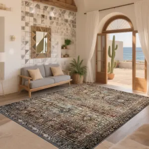 Velvet + soft and comfortable Persian style retro art texture pattern printed carpet, home decoration carpet, living room large carpet, sofa cushion, door mat, coffee table mat, bedroom carpet, bedside carpet, Living Room Rug, Decorative Area Rug