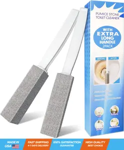 Pumice Stone Toilet Bowl Cleaning Scouring Stick with Extra Large Handle,Cleans Away Limescale Stain,Hard Water Rings, Calcium,Iron and Rust. Remover for Tile/Bath/Kitchen - 2 Pack