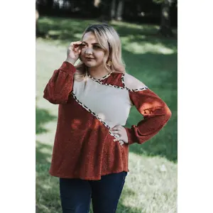 Ginger - Rust Cold Shoulder Knit Sweater Top