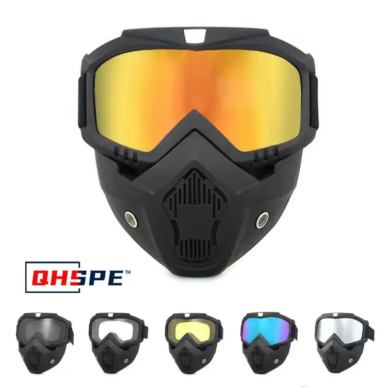 Adjustable Motocross Motorcycle Helmet with UV400 UV Prevention, Shock-Resistant, Mech Mask, TPU Mouthpiece, Sponge Lining, 185mm Height, Scratch Resistant, Fashion Styling, Windproof Peripheral Vision Goggles for Offroad Riding, Transparent