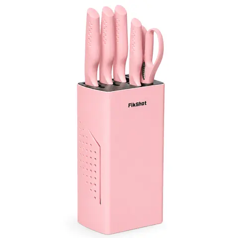FIKSHOT NSF Certified Kitchen Knife Block Set (6PCS/10PCS) – High Carbon Stainless Steel Rust-Resistant Serrated Knives with Built-In Sharpener, Cutting Tools, ABS Block, Dishwasher-Safe Blades, Home Housewarming Gift