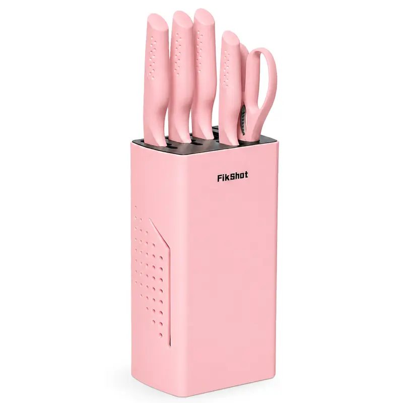 FIKSHOT NSF Certified Kitchen Knife Block Set (6PCS/10PCS) – High Carbon Stainless Steel Rust-Resistant Serrated Knives with Built-In Sharpener, Cutting Tools, ABS Block, Dishwasher-Safe Blades, Home Housewarming Gift