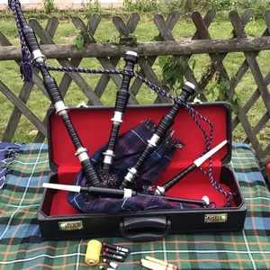 Great Highland Bagpipe Silver Mounts Scottish Bagpipes with Hard Case & Chanter in Red Velvet Lined Case