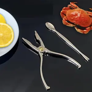 Premium Crab Consumption Set - Robust Zinc Alloy Crab Leg Cracker And Spoon, Long-Lasting Seafood Shell Opener, Silver Coating, Convenient Eating Tools for Home And Dining Establishments
