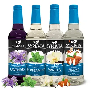 Syruvia Sugar Free Coffee Syrup Variety Pack – Lavender, Peppermint, Vanilla & Almond Flavors – Gluten-Free, Kosher, 25.4 fl oz Bottles – Rich Coffee Flavor Enhancer for Home & Cafe Drinks (4-Pack)