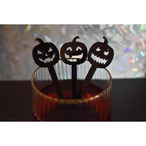 Halloween Drink Stirrers with Jack-O-Lanterns - Set of 6