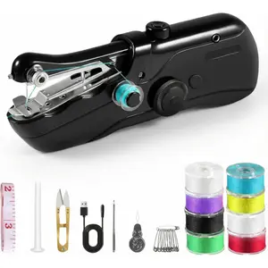 Black Portable Handheld Sewing Machine for Adults - Mini Hand Held Sewing Stitching Machine for Beginners - Small Cordless for Home Travel Clothes DIY Fabric
