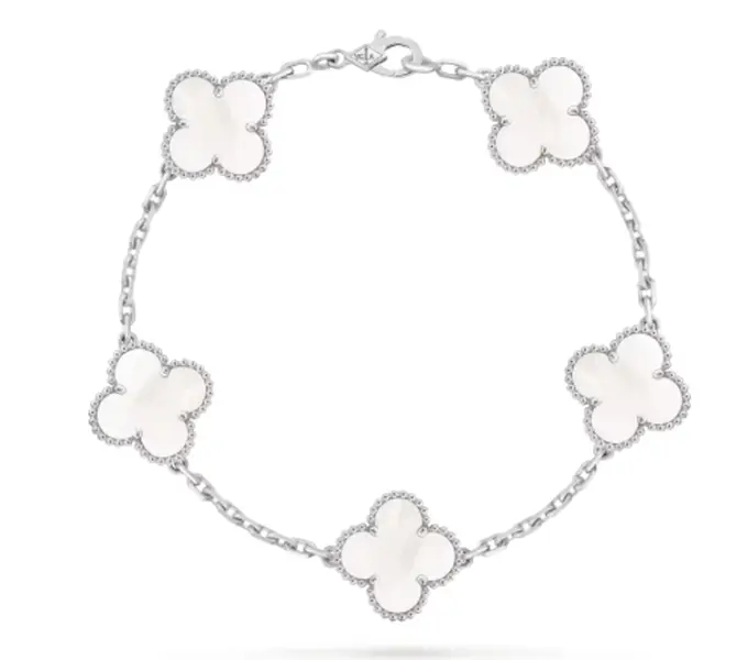 Pre-owned Van Cleef & Arpels, Vintage Alhambra bracelet, 5 motifs 18K white gold, Mother of pearl
