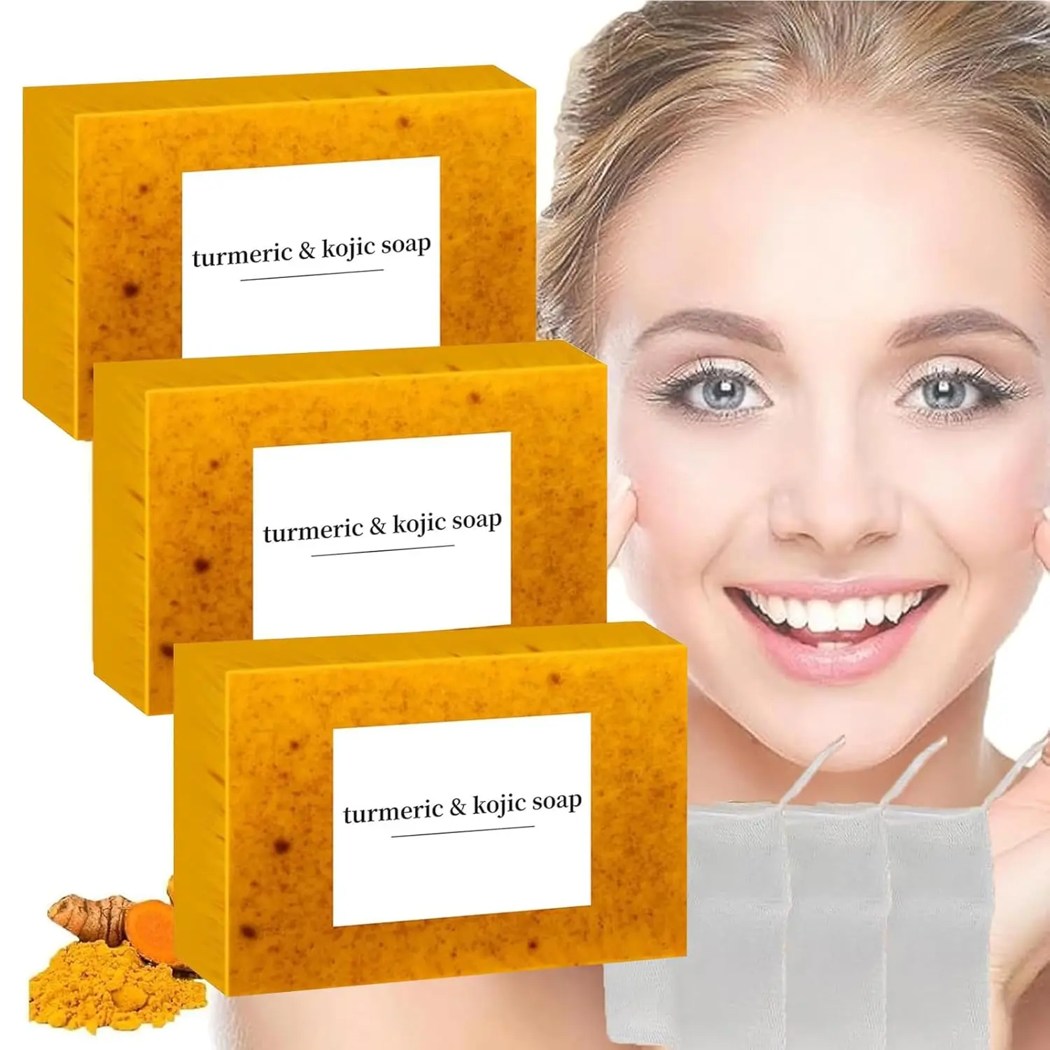 Lemon Turmeric Kojic Soap, Honey Glow Lemon Turmeric Kojic Soap Bar, Organic Turmeric Soap for Face and Body, Skin Care Soap for All Skin Types, Deep Cleansing Moisturizing