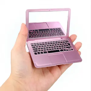 Mini Laptop Mirror, 1 count Pocket Size Laptop Shaped Mini Makeup Mirror Portable Small Compact Folding Computer Mirror for Dollhouse Pet Travel Home Makeup Decorations (Rose )