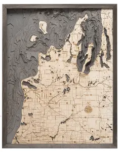 Michigan Route M22 3-D Nautical Wood Chart, Large, 24.5" x 31"