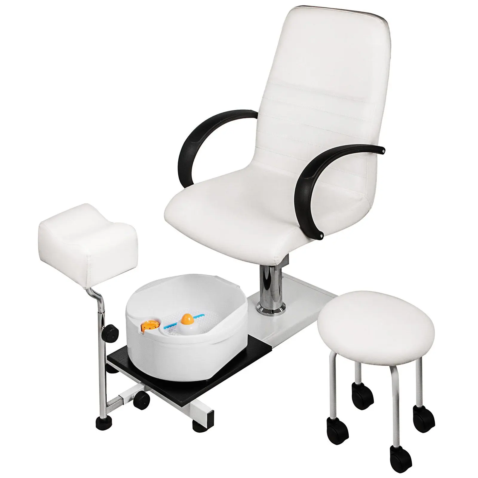 VEVOR PU Leather Hydraulic Lift Pedicure Chair, Adjustable Spa Pedicure Unit with Easy-Clean Bubble Massage Footbath, 78lbs Weight, 5.9' Seat Height Adjustment, PU Casters, 330lbs Capacity - White Home Spa Equipment for Hospital, Classroom, Laboratory