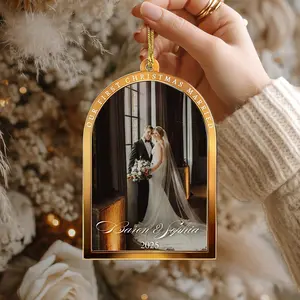 Personalized Photo First Christmas Married Acrylic Ornament, Newlywed Ornament, Wedding Photo Christmas Keepsake, Custom Couple Ornament, First Christmas Married Gift, Holiday Decoration