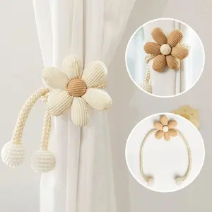 Elegant Adjustable Curtain Tieback with Floral Accents and Faux Pearl, No Drilling, Easy Installation, Perfect for Bedroom and Living Room Decor