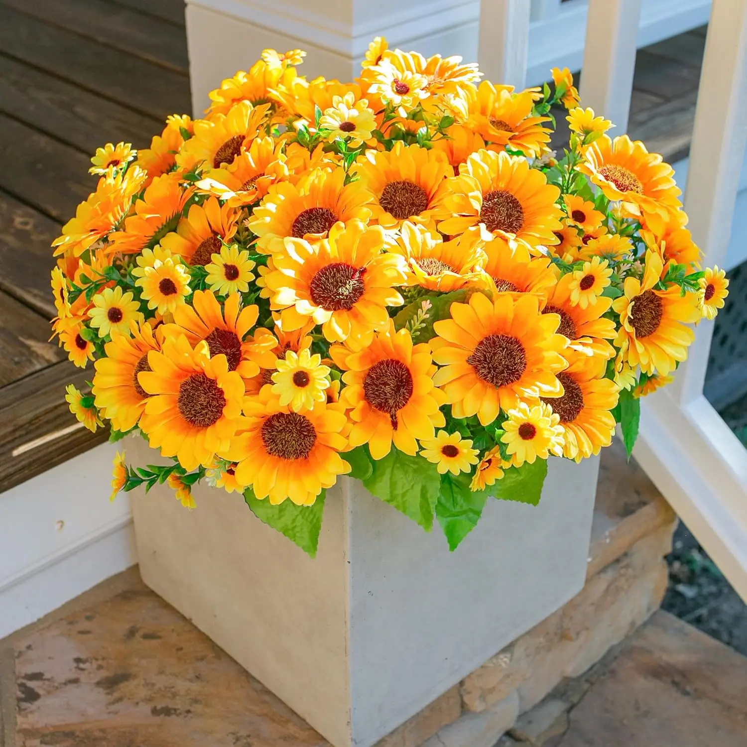 Sunflowers Artificial Flowers, 5 Bunches Fake Sunflower Artificial Flowers for Outdoors Fall Autumn Decoration Look Real UV Resistant Fake Flowers for Home Porch Garden Wedding Party Office Indoor