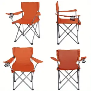 Heavy-Duty 250lb Capacity Quad Folding Camp Chair with Built-in Cup Holder - Portable Steel Frame, Compact Fold & Carry Bag, Vibrant Orange for Outdoor Camping, Beach, Tailgating, Camping Chair