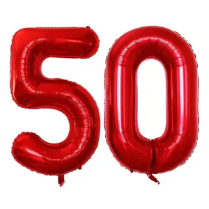 42 Inch Red Number 50 Helium Foil Balloons for 50th Birthday Party Decorations & 50th Anniversary Party Supplies - Safe Food Grade Material, Double-Layer Thickening Anti-Explosion, Light & Sturdy