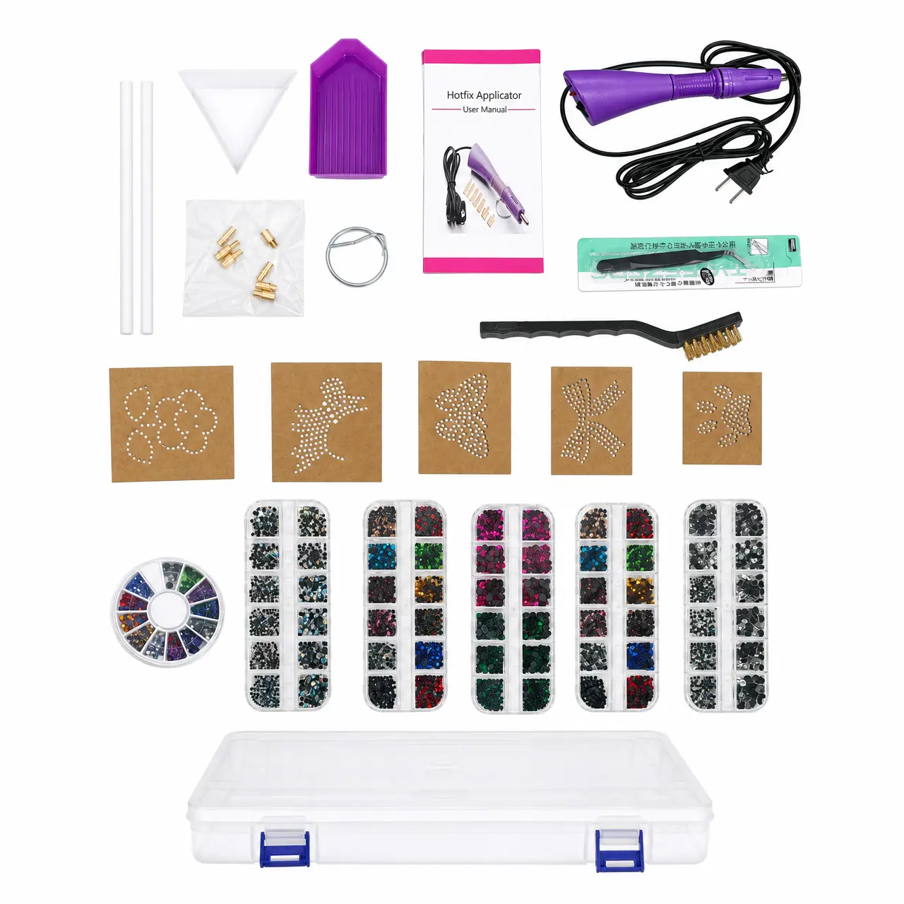 Professional Hotfix Applicator Set - 5 Reusable Templates & Rhinestones Included, Ideal for DIY Garment Decoration, Crafts & Repair