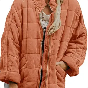 Womens Quilted Puffer Jackets Lightweight Zipper Short Padded Coat With Pockets Womenswear Army