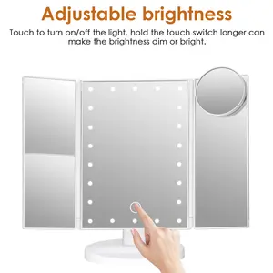 New Year Gift   Makeup Mirror Vanity Mirror with Lights, Bathroom Adjustable Brightness Mirrors 1X/2X/3X/10X Magnification and Touch Screen Trifold Makeup Mirror Two Power Supply Modes Women Gift White Decor Christmas