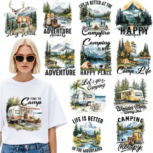Camping Iron  Transfers - 12 Sheets Adventure DTF Ready to Press for T Shirts Mountain  Outdoor Heat Patches Stickers Vinyl  for Clothes Appliques Bag Hat Decorations DIY Crafts